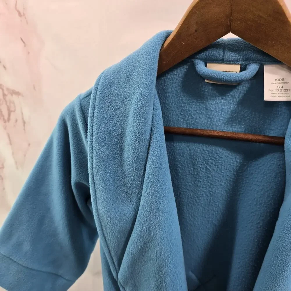 LL Bean Robe Kids 4 Blue Fleece Boys Girls Housecoat Bath Fleece Youth Vintage